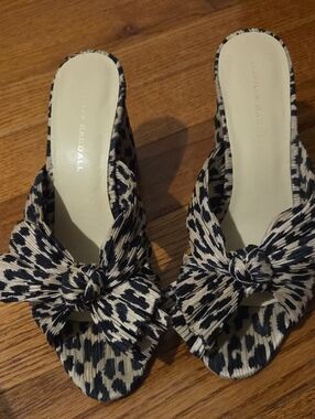 Loeffler Randall Black and Cream Knot-Front Leopard Mules Size 8